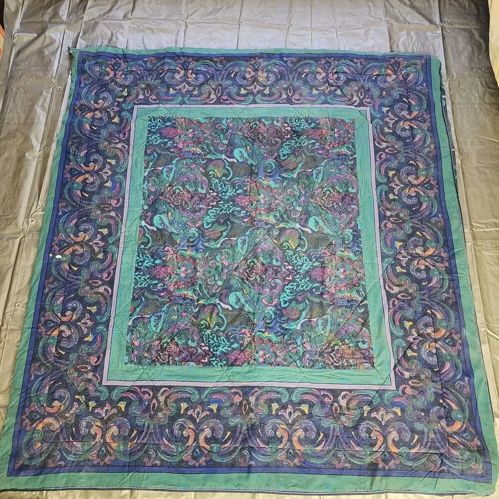 Bill Blass For Springmaid Full Bedspread Vintage 80-90s Marbled Jewel Comforter